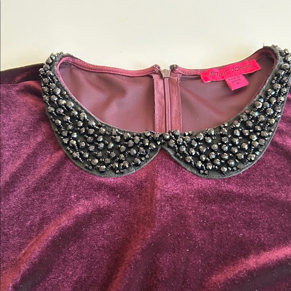 Betsey Johnson Burgundy Velvety Dress with Black Beaded Collar, Women's 8 - Picture 4 of 8